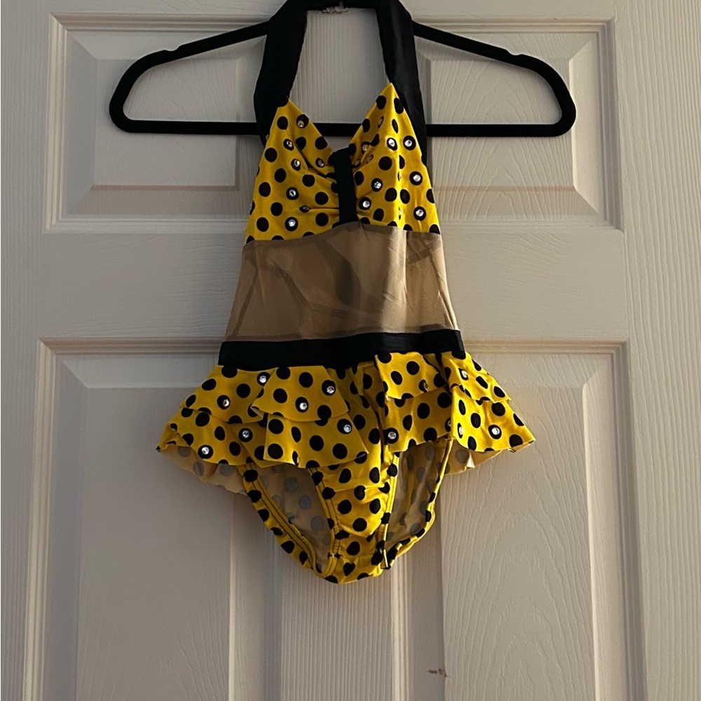 Cicci Yellow & Black Polka Dot Halter Swimsuit - Child M